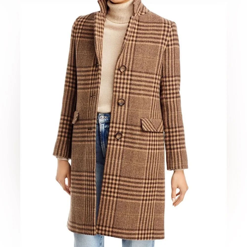 Cinzia Rocco Brown Plaid Wool Blend Coat NWT Size US 8